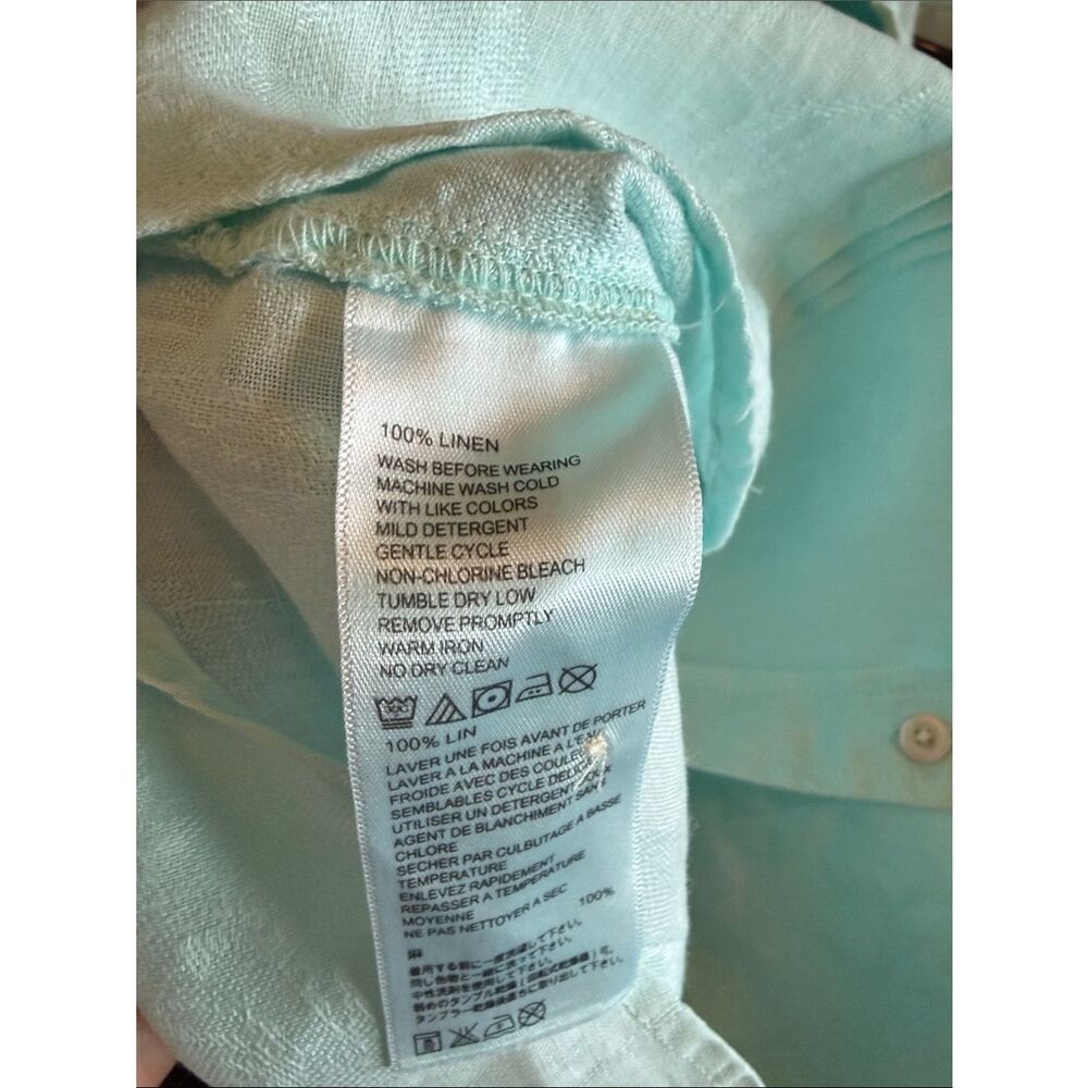 Tommy Bahama Seafoam Green Textured Linen Button-Front Shirt coastal cover up M - Picture 7 of 10